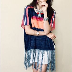 Free People Multi Color SS Sweater with Long Fringes